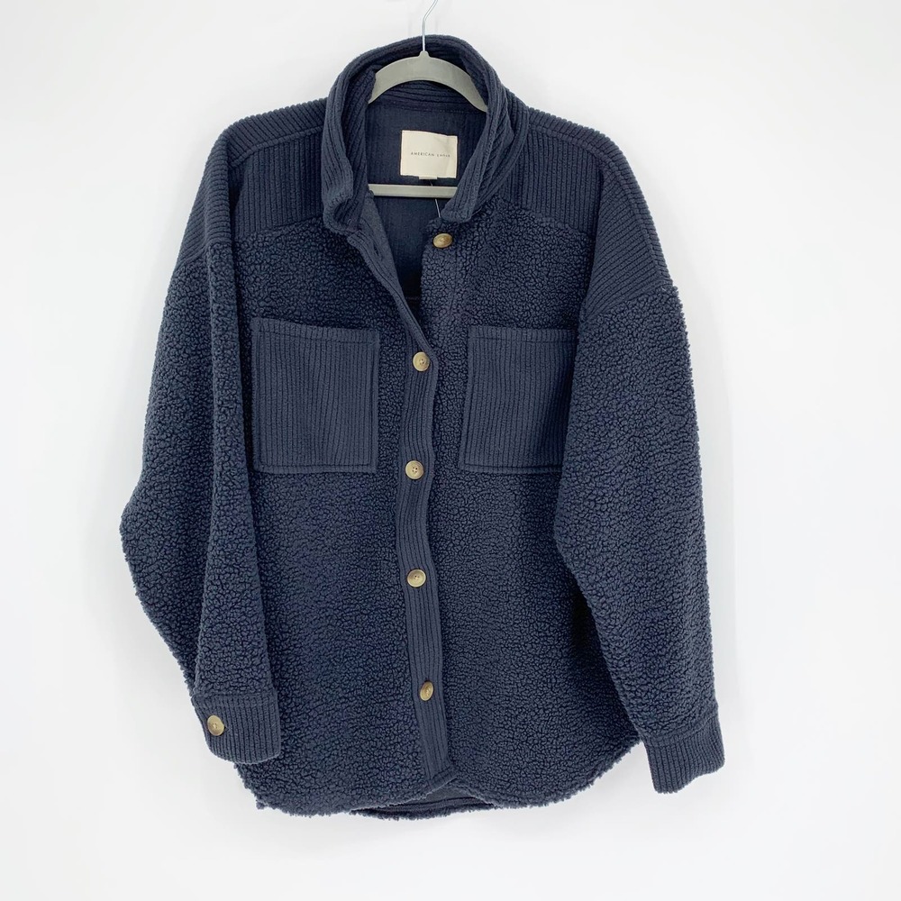 American Eagle I Oversized Ribbed Sherpa Shacket, M